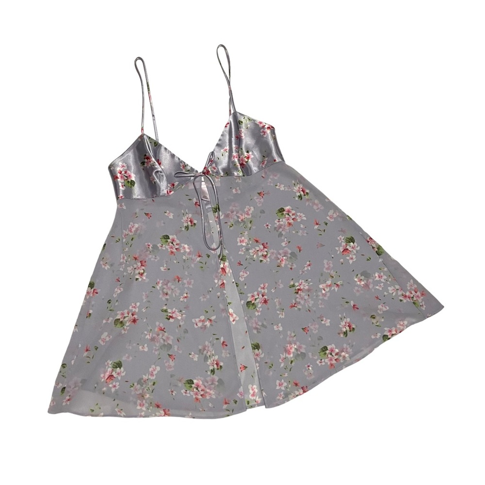 Y2k Fairy Victoria's Secret Babydoll Flyaway Floral Dress Purple Pink Satin Vtg